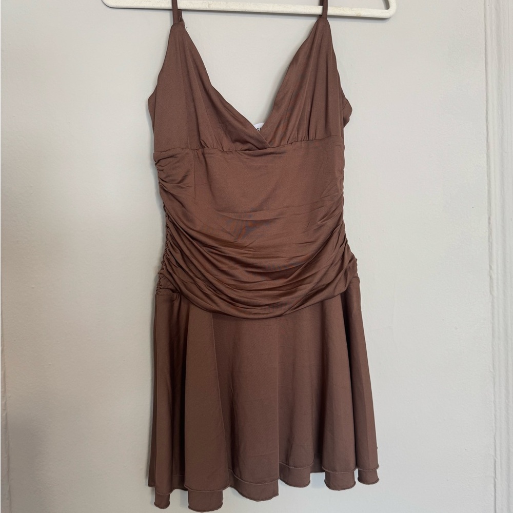 Princess Polly Brown Ruched Wrap Mini Dress